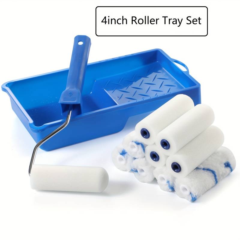 Paint Tray Set Mini Foam Roller Cover White With Blue - Temu